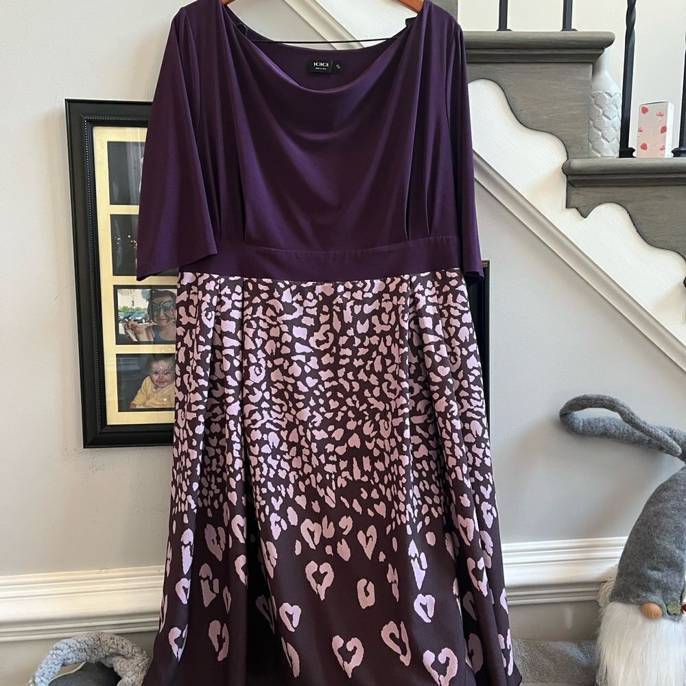 IGIGI Plum Drape Neck Animal Print Dress sz 22/24 EUC